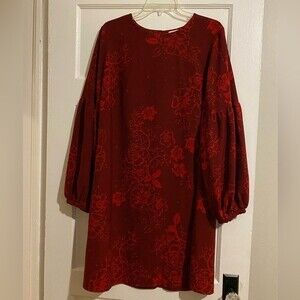 Merona Red Floral dotted pattern puffy sleeve mid length Dress